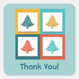 4 Christmas Trees Retro Design Thank You Square Sticker