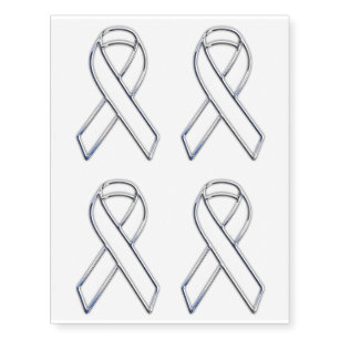 White Retro Ribbon for Brain Lung or Bone Cancer Awareness