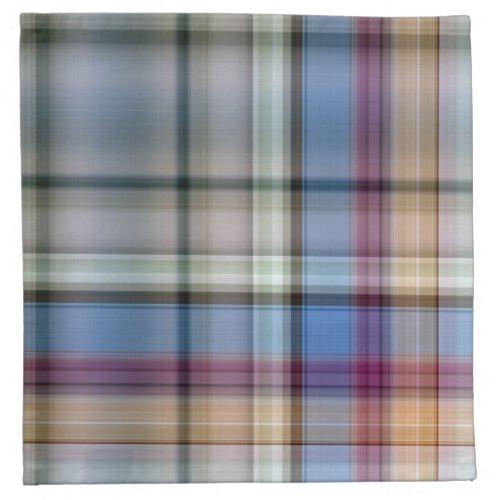 4 Cloth Napkins Plaid Light Blue Tan Grey