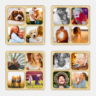 4 Coaster Set Wooden 16 Photo Template Acrylic