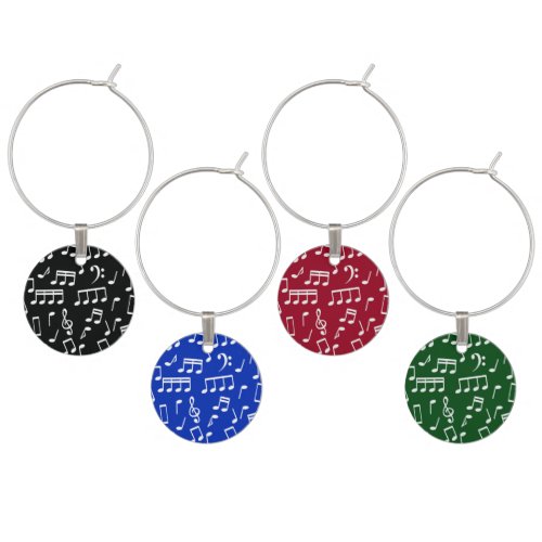 4 Color Music Notes Wine Charms