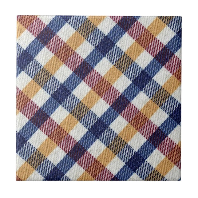 4 Color Plaid Checked Fabric - Vintage - Ceramic Tile (Front)