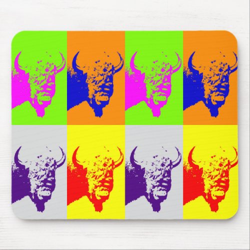 4 Color Pop Art Buffalo Bison Mouse Pad