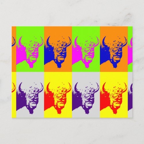 4 Color Pop Art Buffalo Bison Postcard