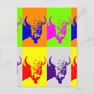 4 Color Pop Art Buffalo Bison Postcard