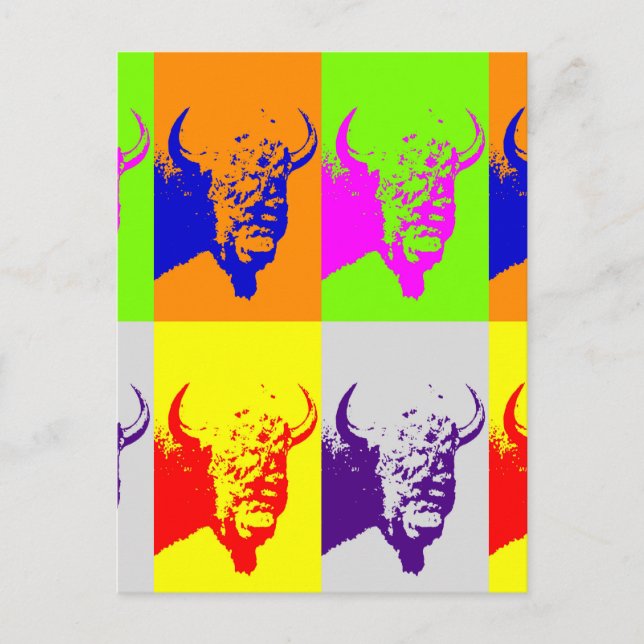 4 Color Pop Art Buffalo Bison Postcard (Front)