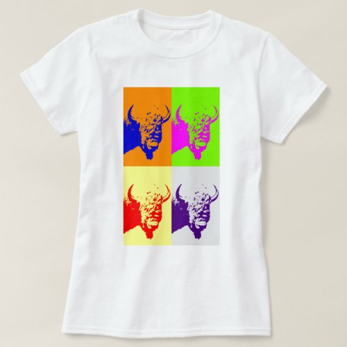 4 Color Pop Art Buffalo Bison T_Shirt