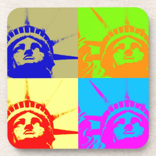 4 Color Pop Art Lady Liberty Beverage Coaster