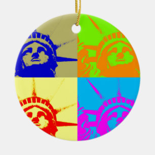 4 Color Pop Art Lady Liberty Ceramic Ornament