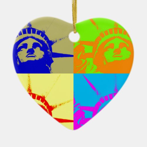 4 Color Pop Art Lady Liberty Ceramic Ornament