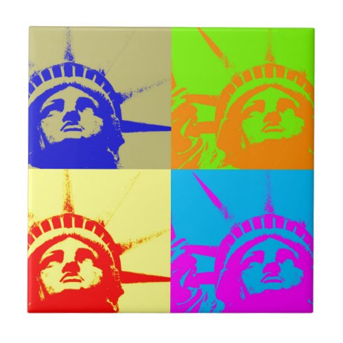 4 Color Pop Art Lady Liberty Ceramic Tile