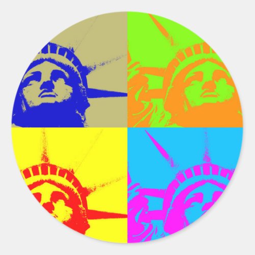 4 Color Pop Art Lady Liberty Classic Round Sticker