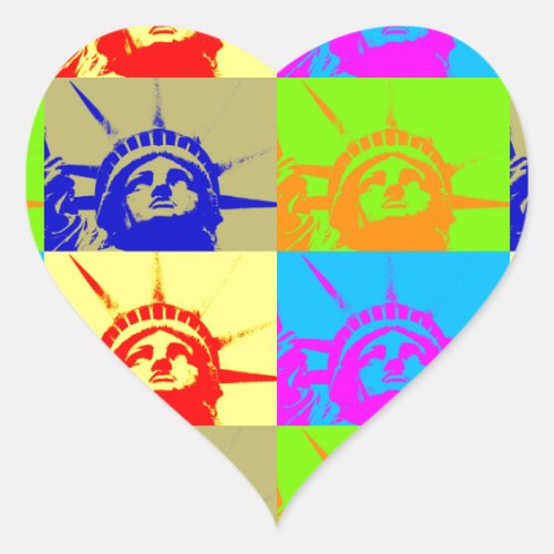 4 Color Pop Art Lady Liberty Heart Sticker