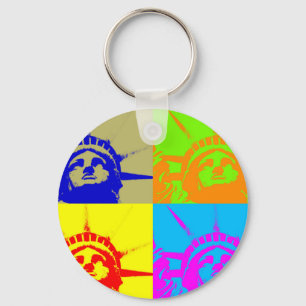 4 Color Pop Art Lady Liberty Keychain