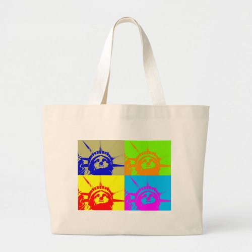 4 Color Pop Art Lady Liberty Large Tote Bag