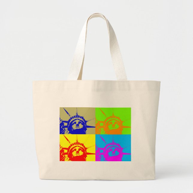 4 Color Pop Art Lady Liberty Large Tote Bag (Front)