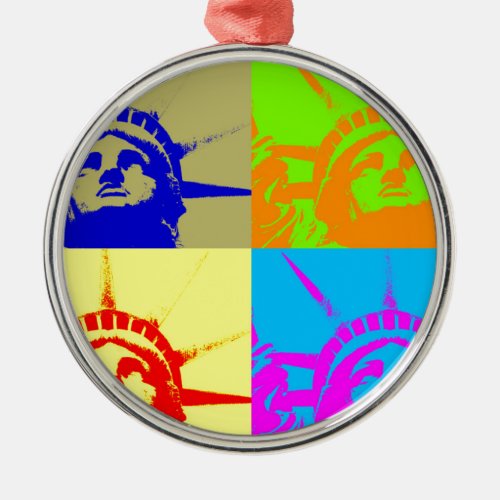 4 Color Pop Art Lady Liberty Metal Ornament