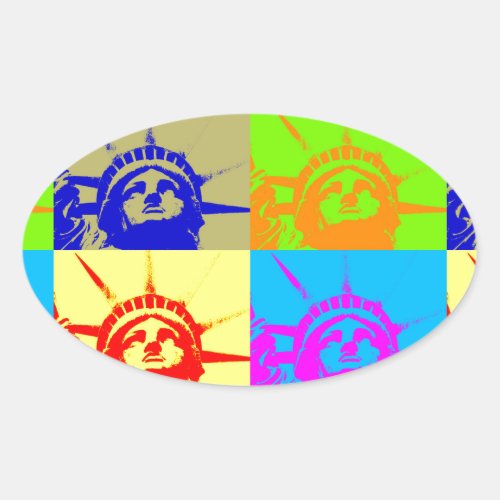 4 Color Pop Art Lady Liberty Oval Sticker