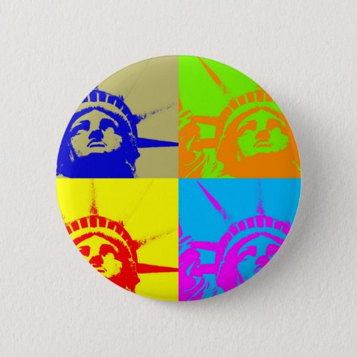 4 Color Pop Art Lady Liberty Pinback Button