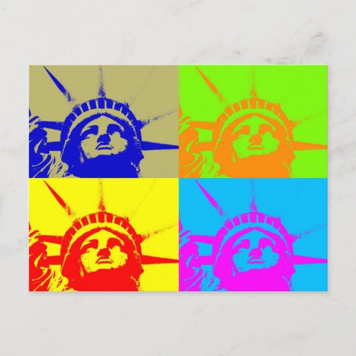 4 Color Pop Art Lady Liberty Postcard