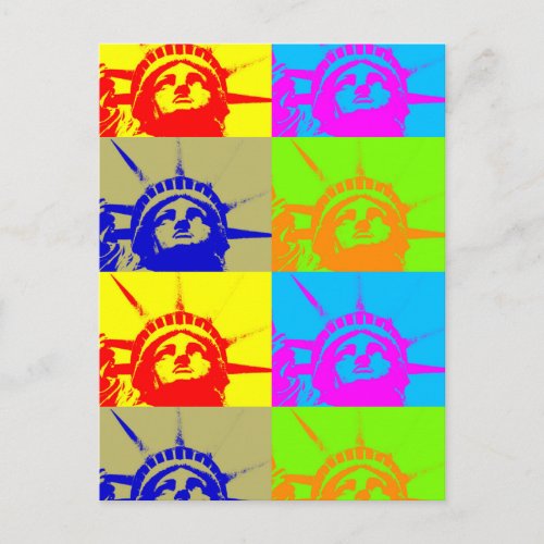 4 Color Pop Art Lady Liberty Postcard