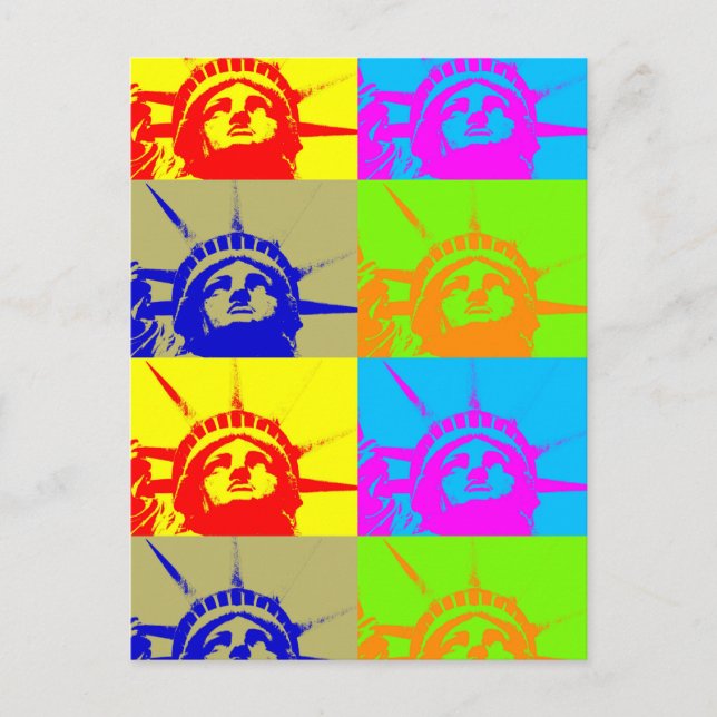 4 Color Pop Art Lady Liberty Postcard (Front)