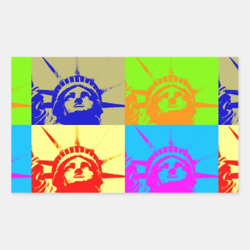 4 Color Pop Art Lady Liberty Rectangular Sticker