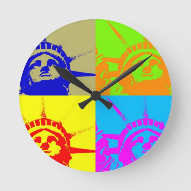 4 Color Pop Art Lady Liberty Round Clock (Front)