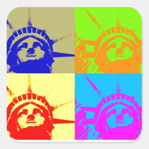 4 Color Pop Art Lady Liberty Square Sticker