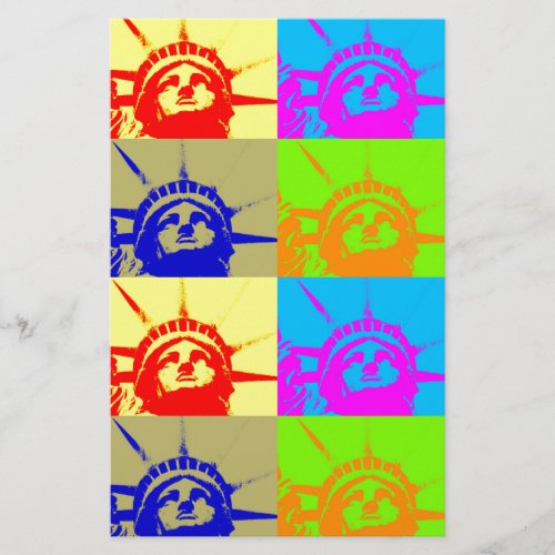 4 Color Pop Art Lady Liberty Stationery