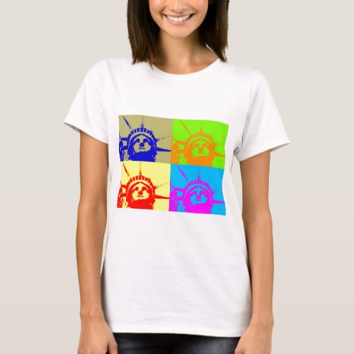 4 Color Pop Art Lady Liberty T_Shirt
