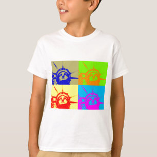 4 Color Pop Art Lady Liberty T-Shirt