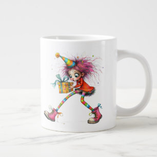* 4 Colorful Whimsical Christmas Girl Gift AP97 Giant Coffee Mug