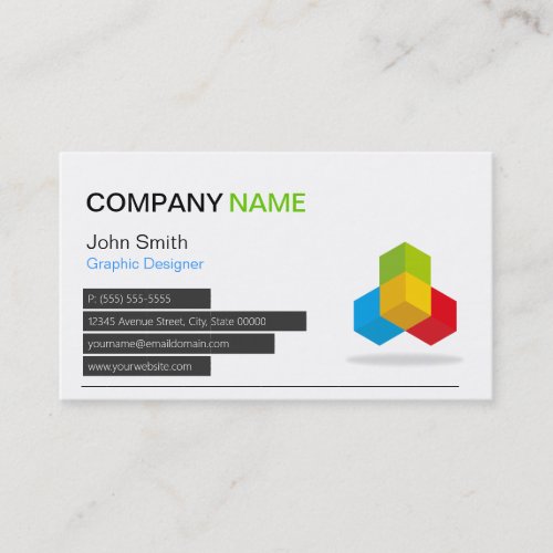 4 Colors Green Blue Yellow Red _ Modern Cube Logo Business Card
