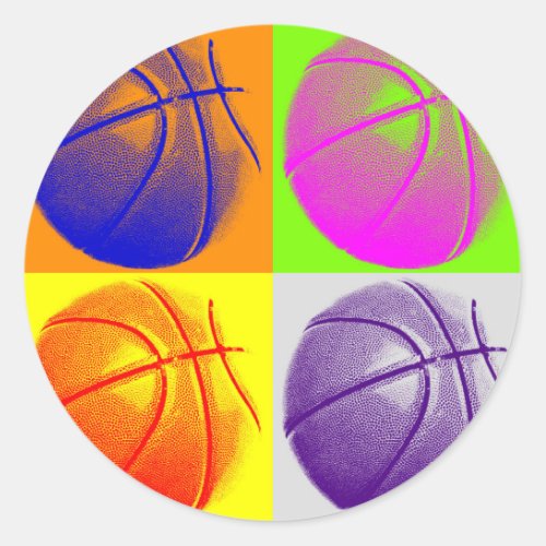 4 Colors Pop Art Basketball Classic Round Sticker