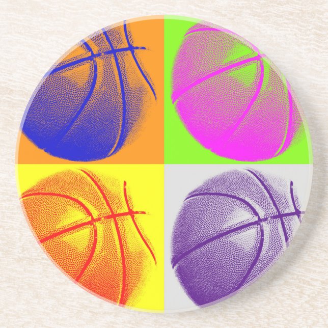 4 Colors Pop Art Basketball Drink Coaster (Front)