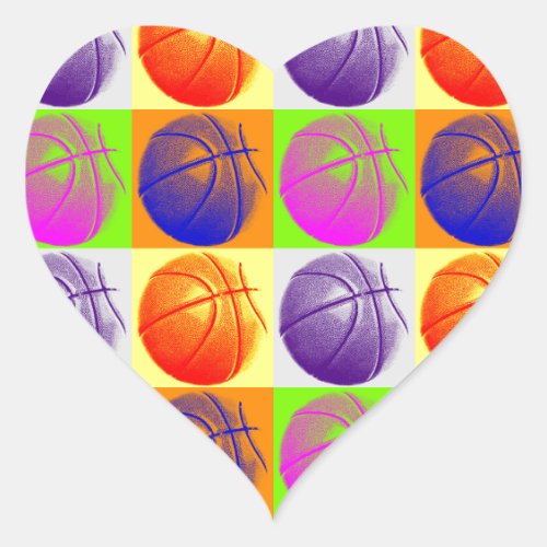 4 Colors Pop Art Basketball Heart Sticker