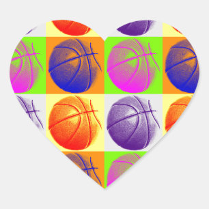 4 Colors Pop Art Basketball Heart Sticker