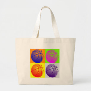 4 Colors Pop Art Basketball Large Tote Bag