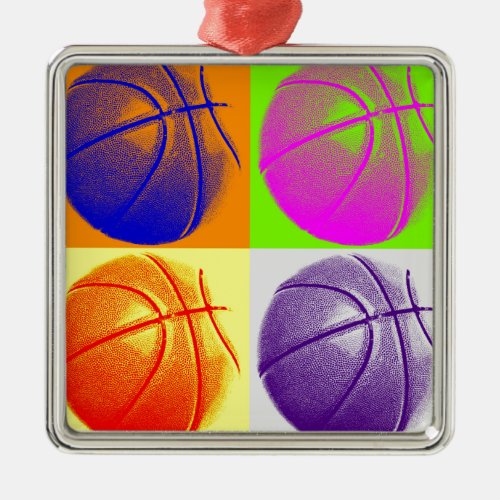 4 Colors Pop Art Basketball Metal Ornament