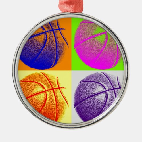 4 Colors Pop Art Basketball Metal Ornament