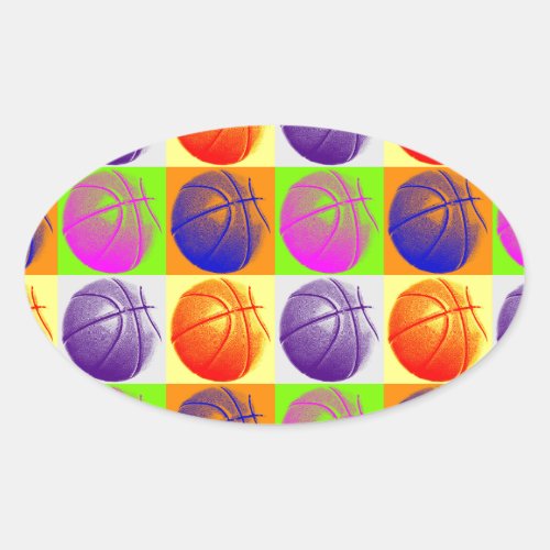 4 Colors Pop Art Basketball Oval Sticker