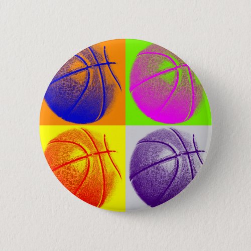 4 Colors Pop Art Basketball Pinback Button