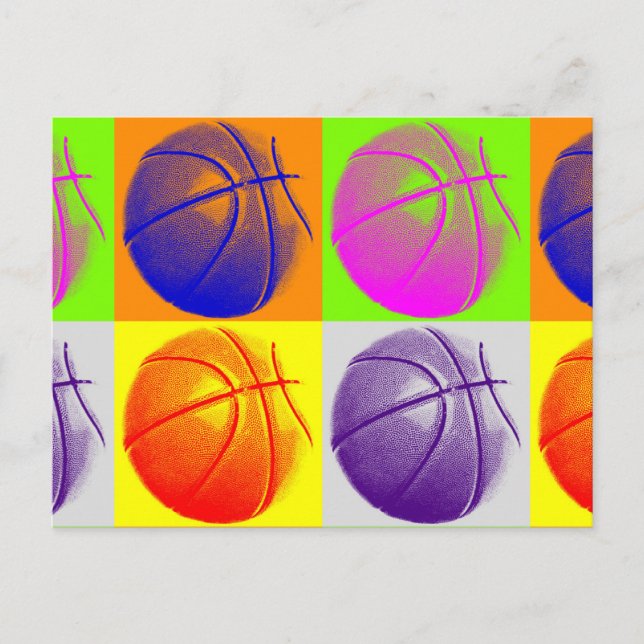 4 Colors Pop Art Basketball Postcard (Front)
