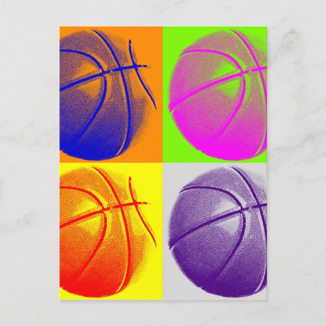 4 Colors Pop Art Basketball Postcard (Front)
