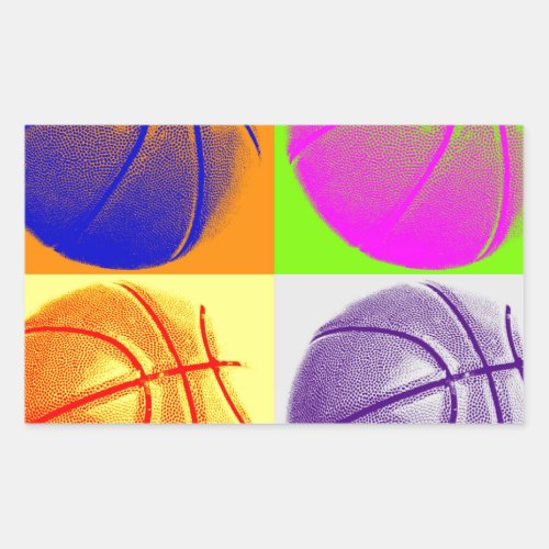4 Colors Pop Art Basketball Rectangular Sticker