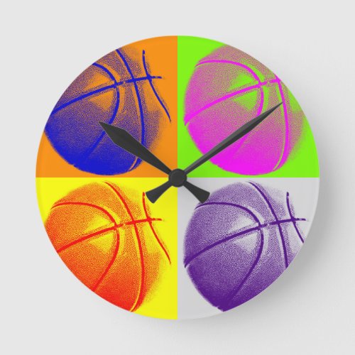 4 Colors Pop Art Basketball Round Clock