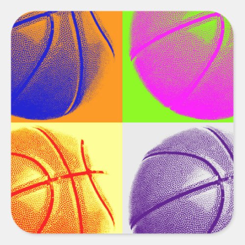 4 Colors Pop Art Basketball Square Sticker