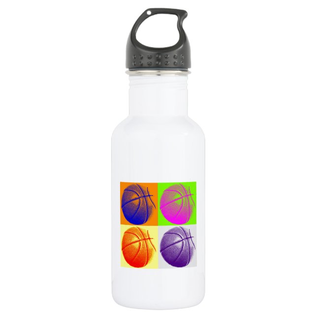 4 Colors Pop Art Basketball Water Bottle (Front)