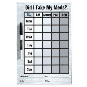 4 Column Medication Check List - Personalized Dry-Erase Board